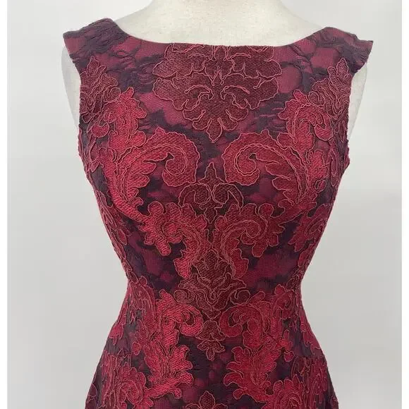 Aidan Mattox Cocktail Dress Fit & Flare Embroidered Lace Squareneck Red Womens 0 - Picture 3 of 7